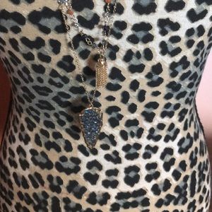 Gold tassel and blue arrowhead layered necklace